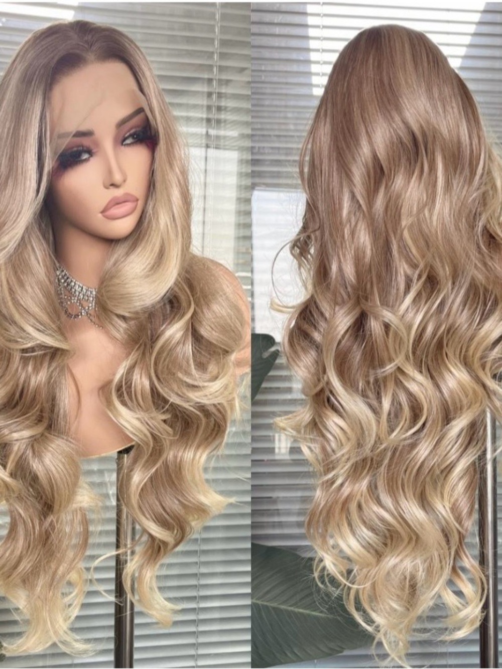 Luxury Long Wavy Blonde Women's Futura Synthetic Wig - Natural Blonde Blend 13x4